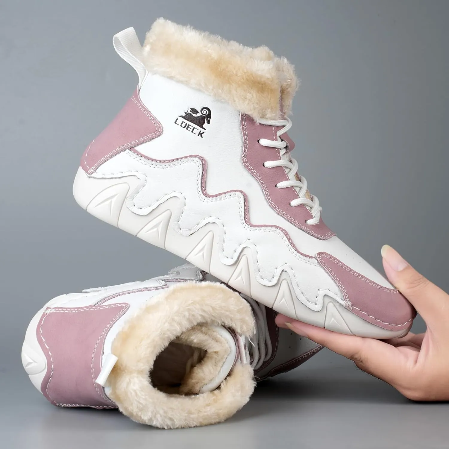 DESESE Women’s Italian Handmade Suede High Boots Casual Chukka Ankle Boots Non-Slip Outdoor Booties Shoes Waterproof Lightweight Loafers Lace-up Mid top Walking Driving Shoes Winter Plush Snow Boots