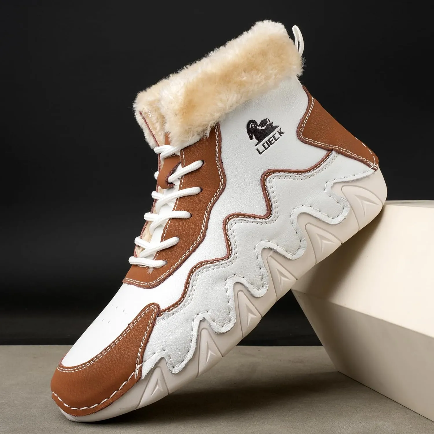DESESE Women’s Italian Handmade Suede High Boots Casual Chukka Ankle Boots Non-Slip Outdoor Booties Shoes Waterproof Lightweight Loafers Lace-up Mid top Walking Driving Shoes Winter Plush Snow Boots