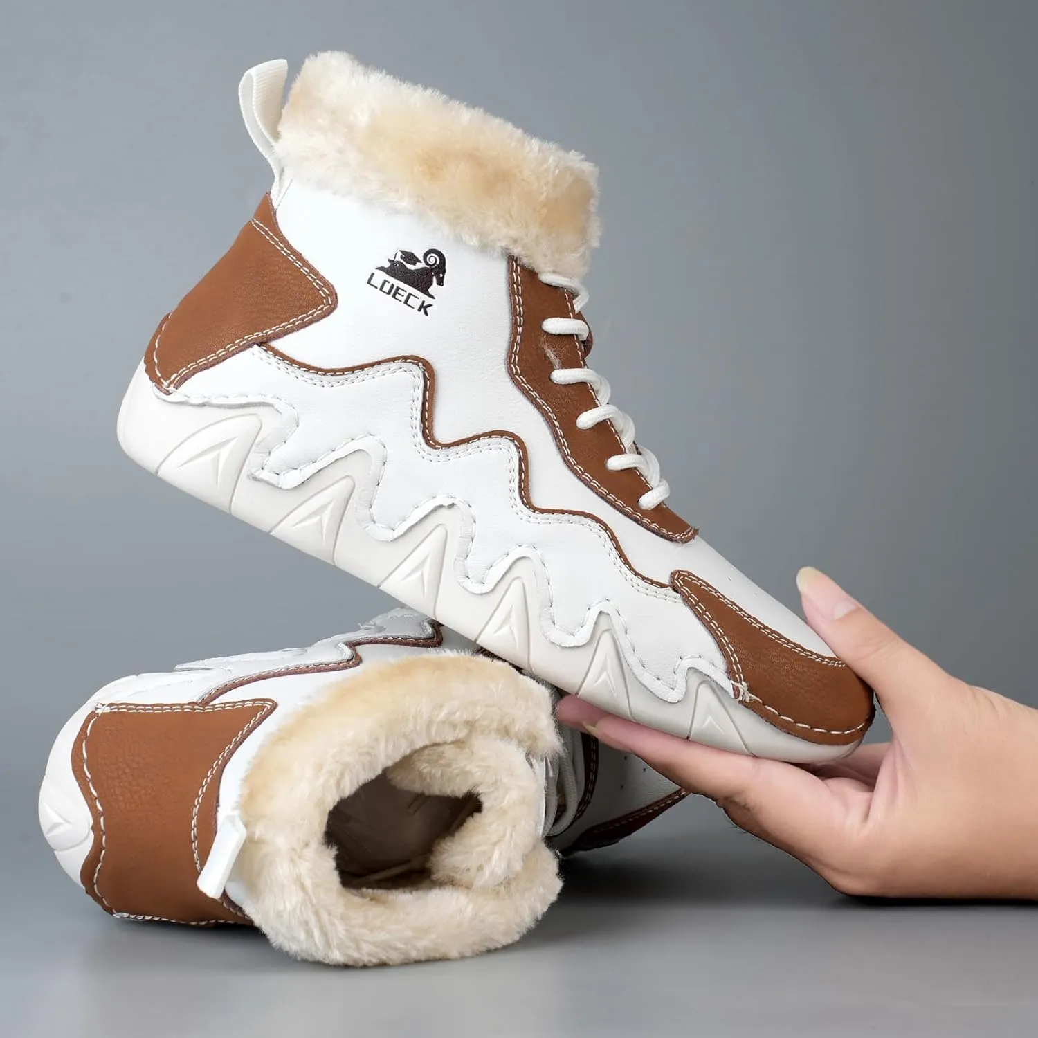 DESESE Women’s Italian Handmade Suede High Boots Casual Chukka Ankle Boots Non-Slip Outdoor Booties Shoes Waterproof Lightweight Loafers Lace-up Mid top Walking Driving Shoes Winter Plush Snow Boots