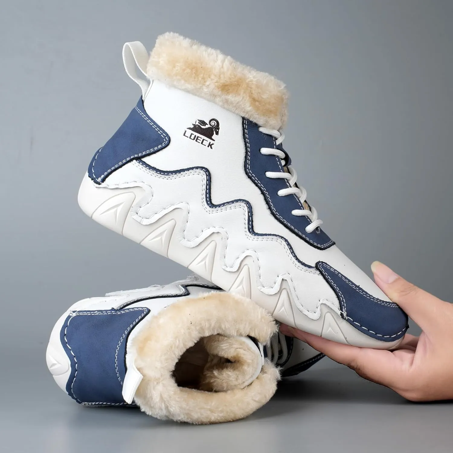 DESESE Women’s Italian Handmade Suede High Boots Casual Chukka Ankle Boots Non-Slip Outdoor Booties Shoes Waterproof Lightweight Loafers Lace-up Mid top Walking Driving Shoes Winter Plush Snow Boots