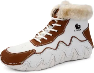DESESE Women’s Italian Handmade Suede High Boots Casual Chukka Ankle Boots Non-Slip Outdoor Booties Shoes Waterproof Lightweight Loafers Lace-up Mid top Walking Driving Shoes Winter Plush Snow Boots