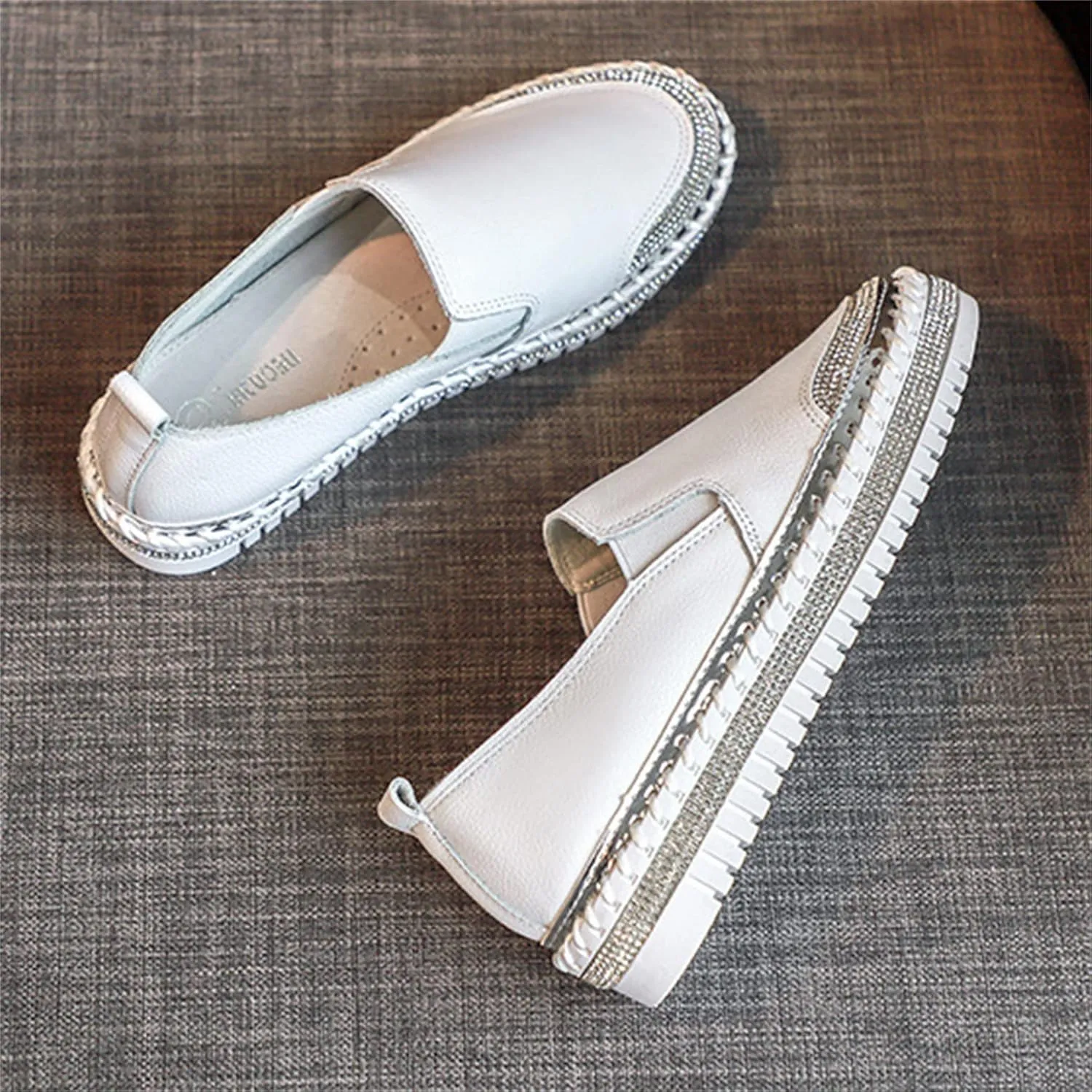 HINDOLA Women's Sparkly Fashion Sneakers Shiny Rhinestone Loafers Slip on Flatform Shoes Low Top Bling Casual Walking Shoes