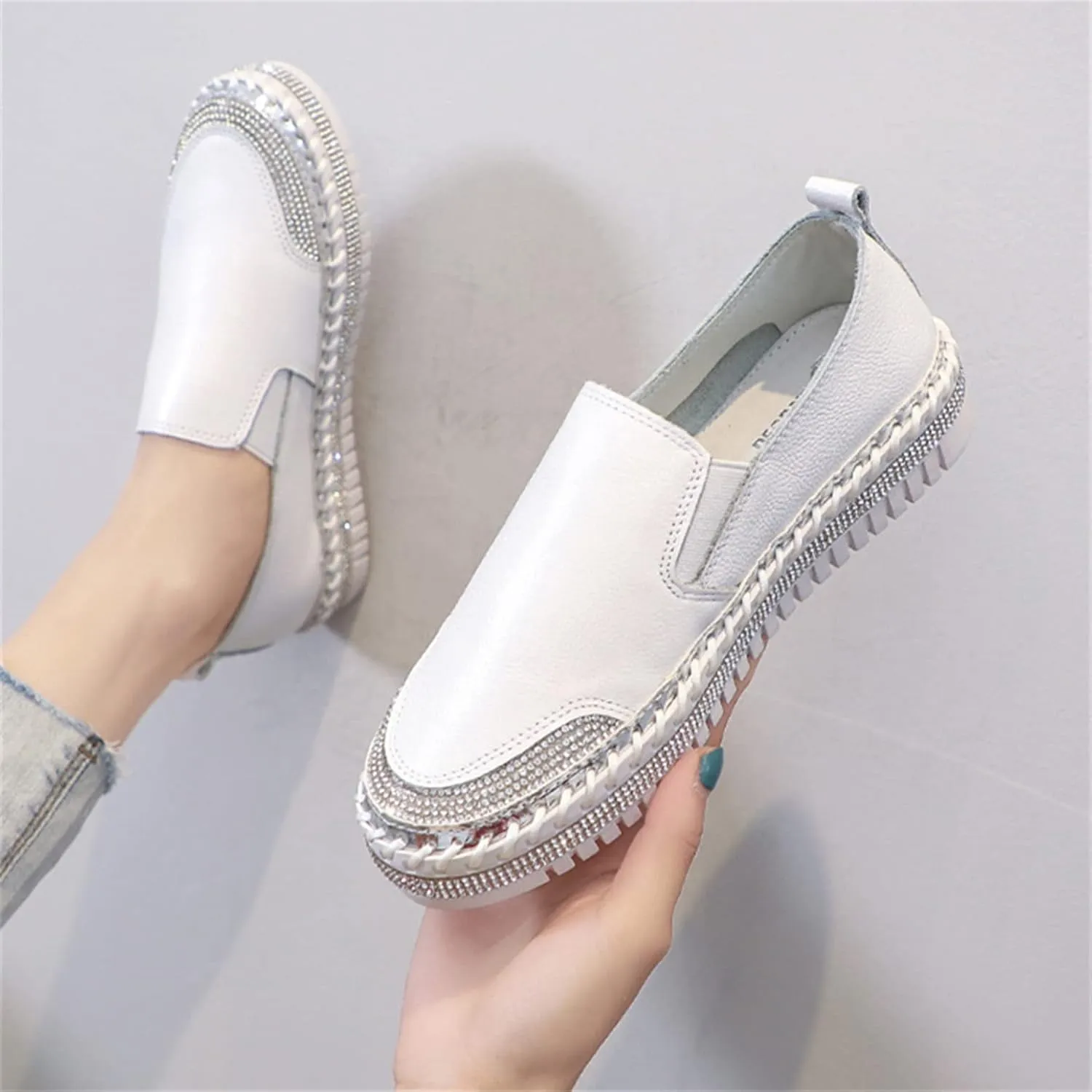 HINDOLA Women's Sparkly Fashion Sneakers Shiny Rhinestone Loafers Slip on Flatform Shoes Low Top Bling Casual Walking Shoes
