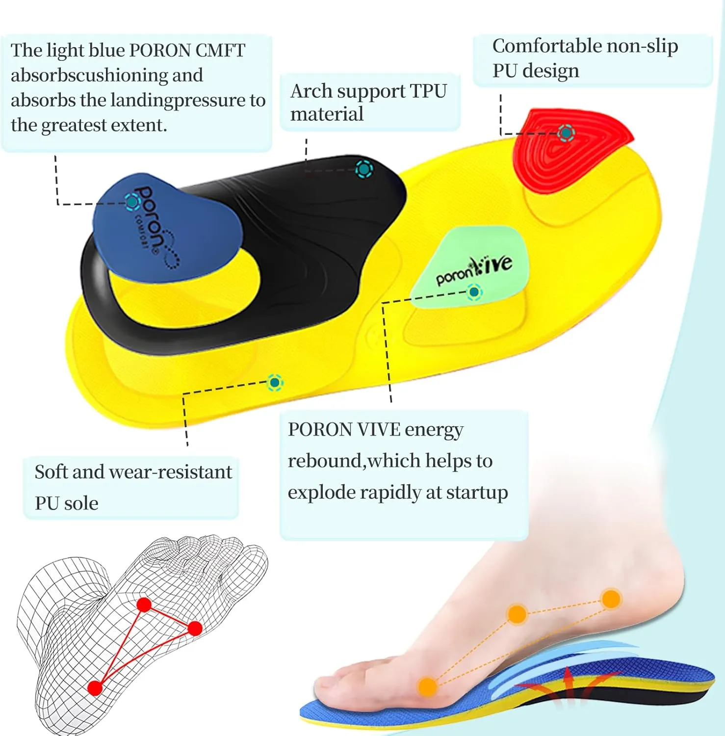 Shoe Insoles with Arch Support for Women Men, Breathable Anti-Slip Inserts, Plantar Fasciitis Insoles for Basketball, Running, Cycling, Outdoor Hiking and Other Daily Sports - XL (M: 10-12 / W: 12-14)