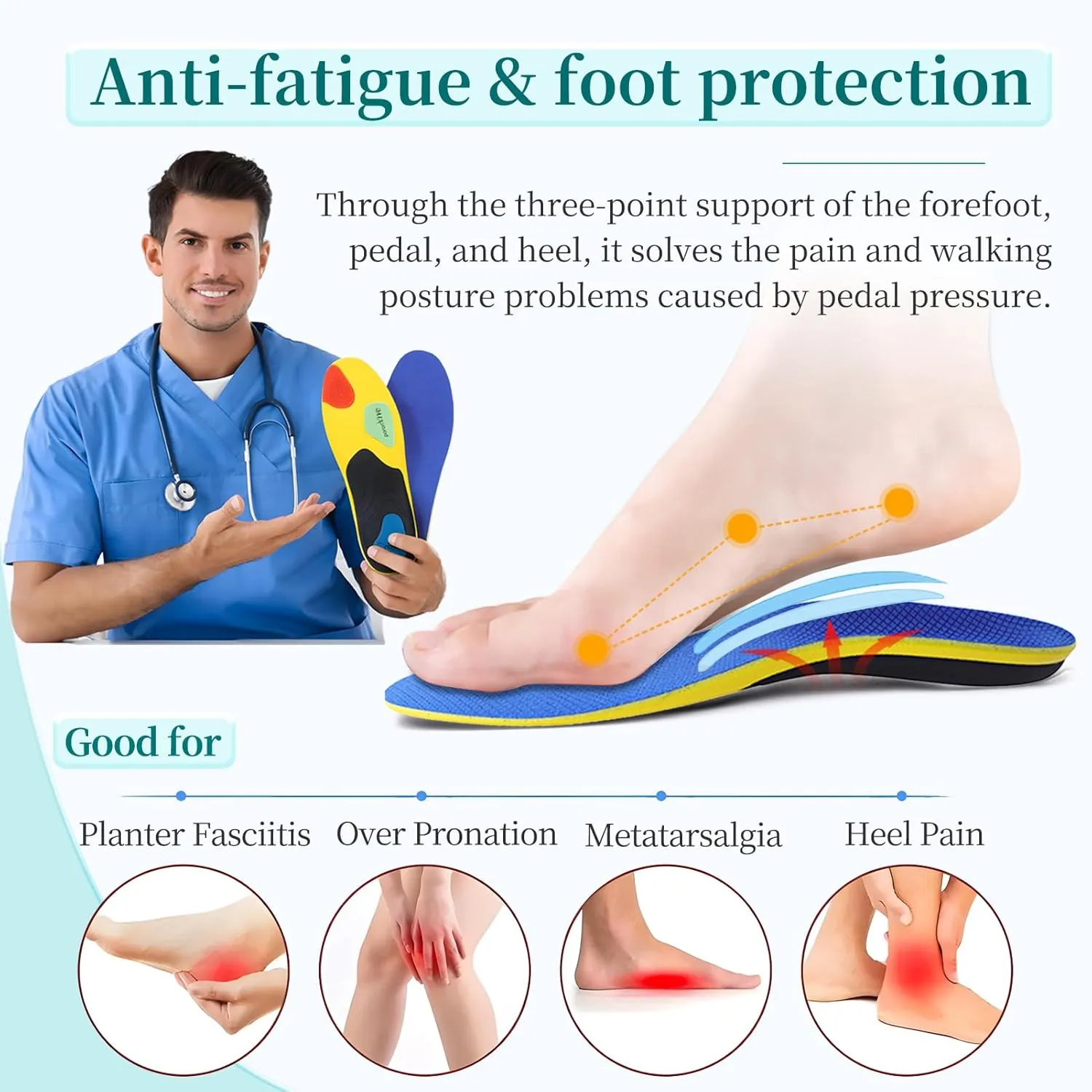 Shoe Insoles with Arch Support for Women Men, Breathable Anti-Slip Inserts, Plantar Fasciitis Insoles for Basketball, Running, Cycling, Outdoor Hiking and Other Daily Sports - XL (M: 10-12 / W: 12-14)