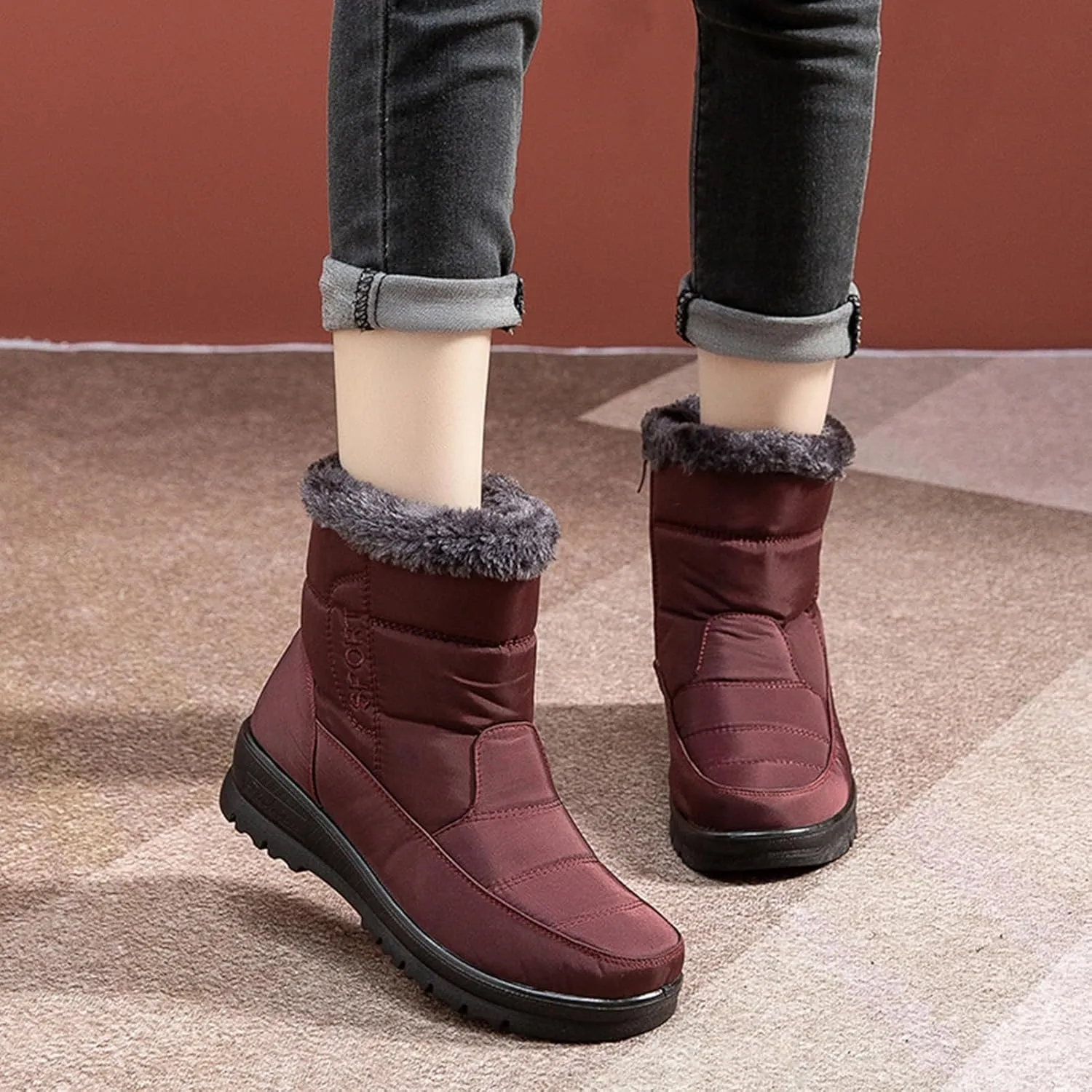 Winter Snow Shoes for Women,Fashion Trekking Cold-Weather Fur Boots for Women Winter,Comfortable Lightweight Warm Snow Boots for Women,Slip Resistant