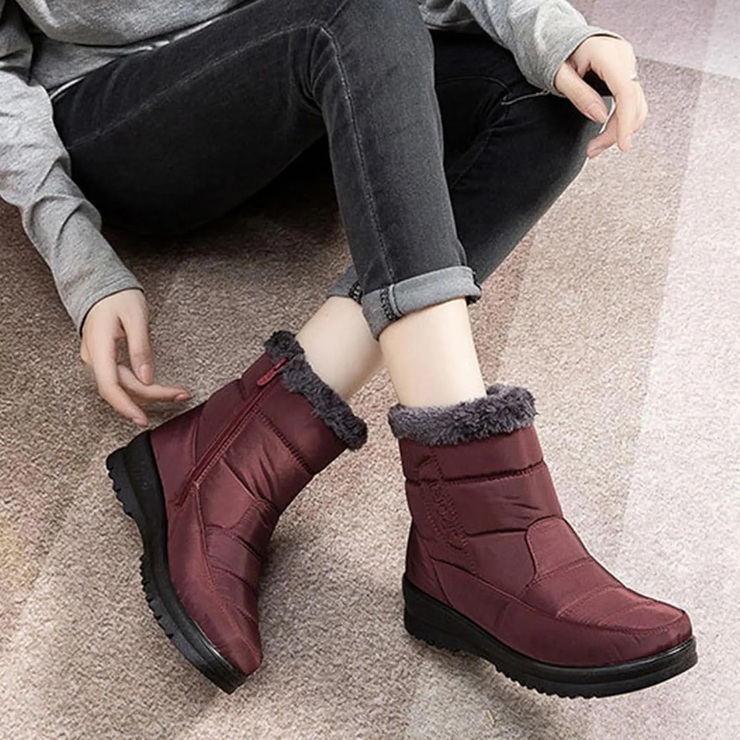 Winter Snow Shoes for Women,Fashion Trekking Cold-Weather Fur Boots for Women Winter,Comfortable Lightweight Warm Snow Boots for Women,Slip Resistant
