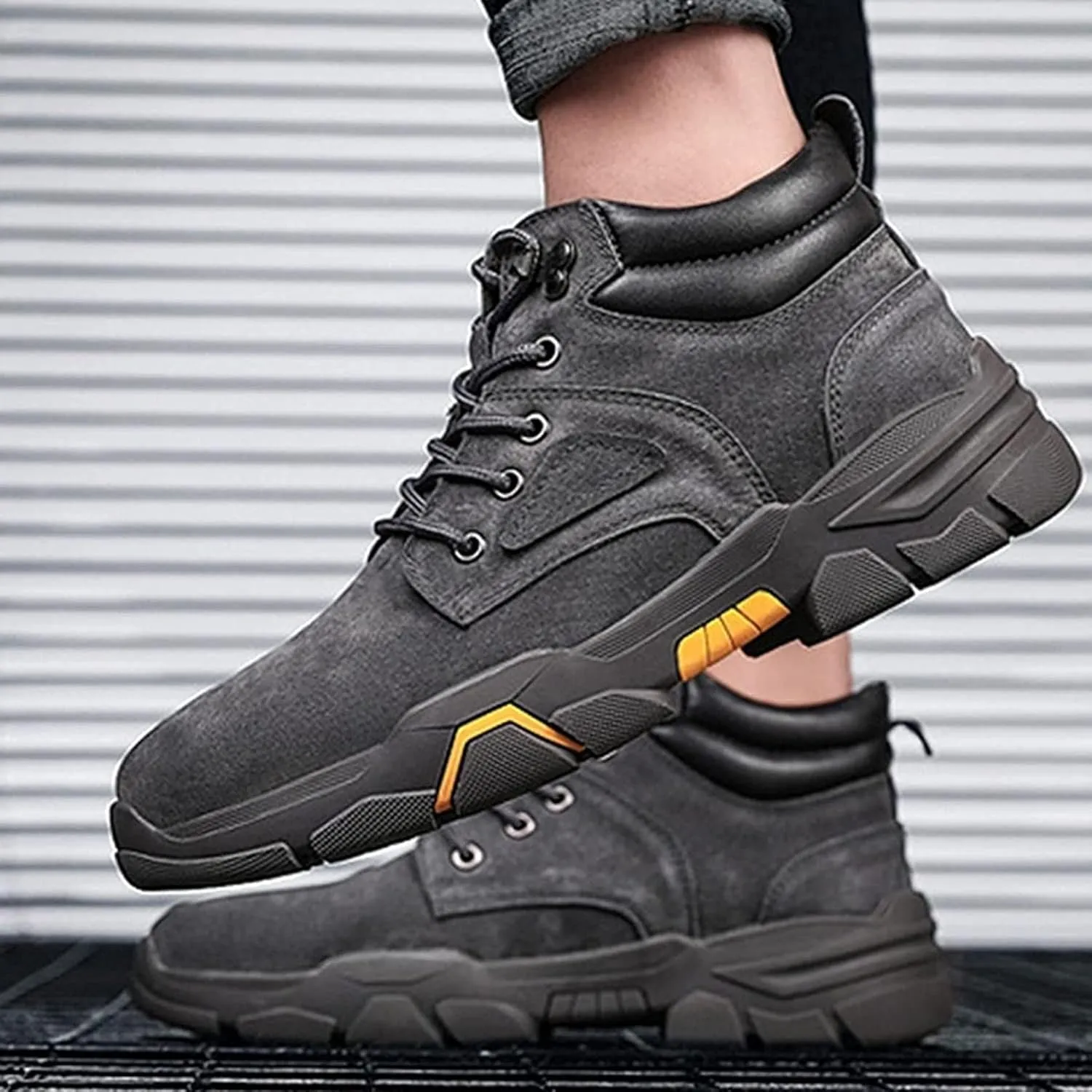Yiozoi Men's Winter Boots Low Top Snow Proof Autumn Lace up Travel Shoes Round Head Outdoor Non Slip Casual Walking Ankle Boots