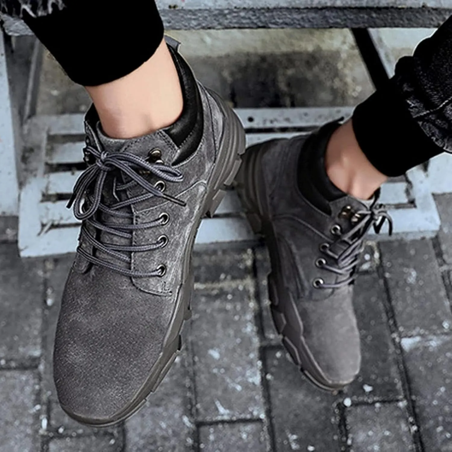 Yiozoi Men's Winter Boots Low Top Snow Proof Autumn Lace up Travel Shoes Round Head Outdoor Non Slip Casual Walking Ankle Boots